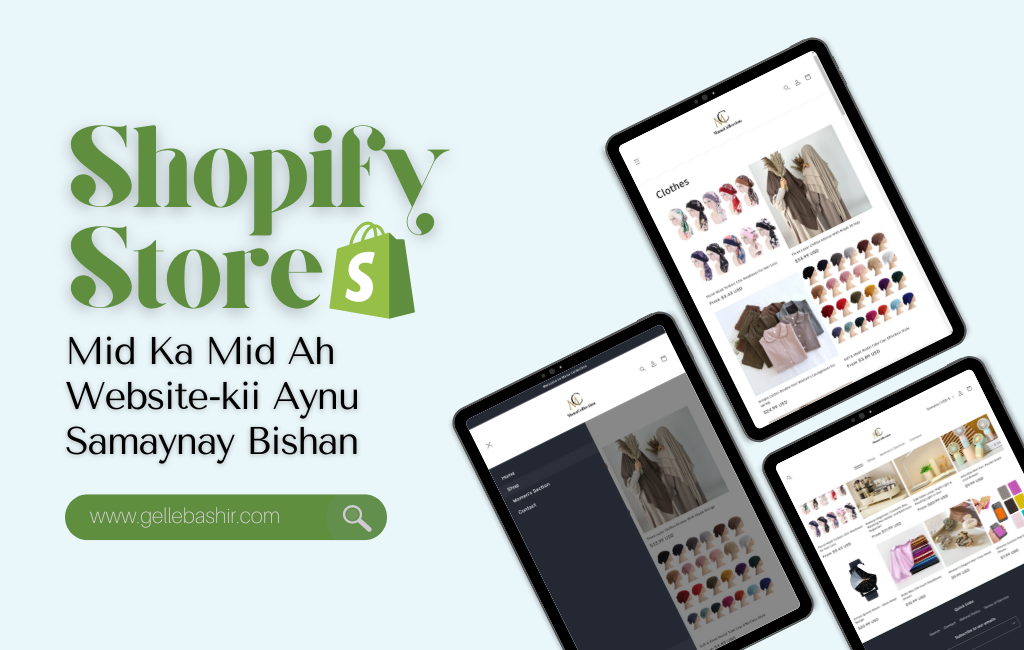 Shopify Store Mid ka mid ah website-kii aynu samaynay bishan